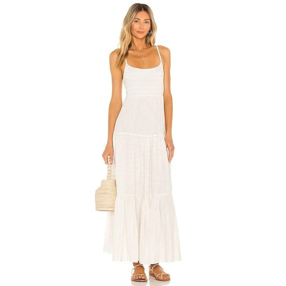 L*space Womens Santorini Cream Striped Smocked Backless Maxi Sundress Sz S NWT